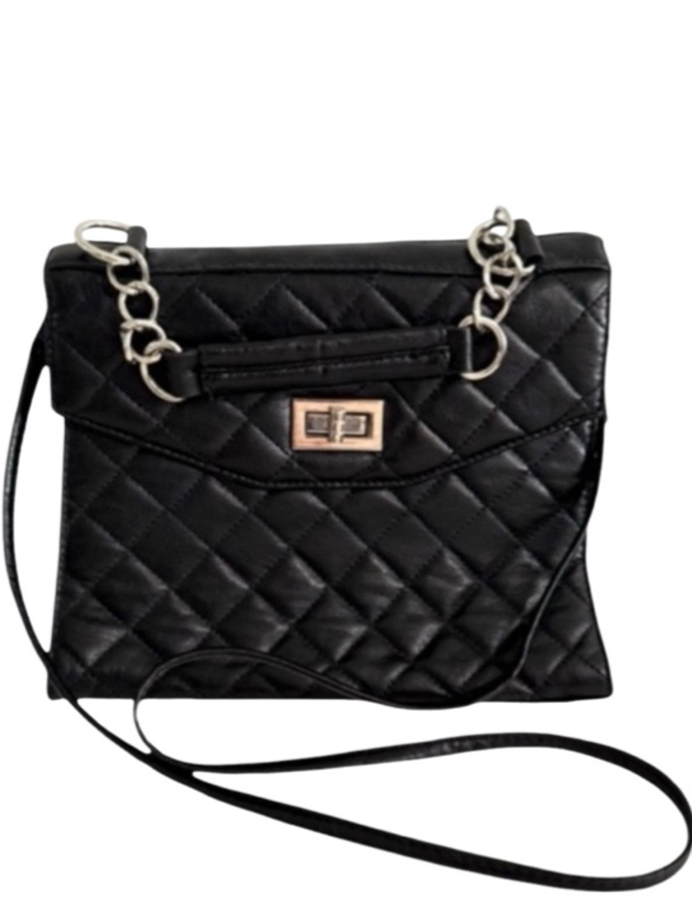 Maurices Turn-lock Convertible Crossbody Bag Quilted Patent Purse Black